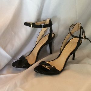 Black strap open toed sandal heels